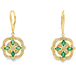 1.28ct Emerald Diamond Dangle Earrings 14KT Yellow Gold