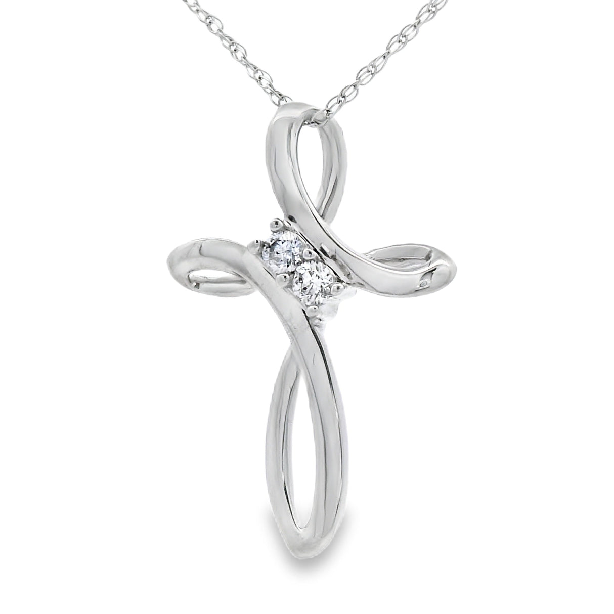 .04ct Diamond Cross Religious Pendant 14KT White Gold