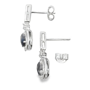 1.06ct Onyx Diamond Dangle Earrings 10KT White Gold