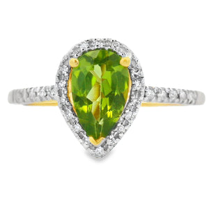 Natural 1.10ct Peridot Diamond Ring 14KT Yellow Gold