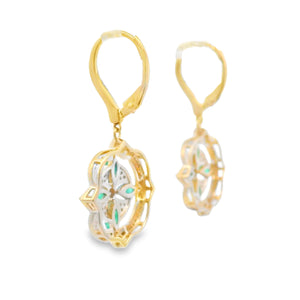 1.28ct Emerald Diamond Dangle Earrings 14KT Yellow Gold