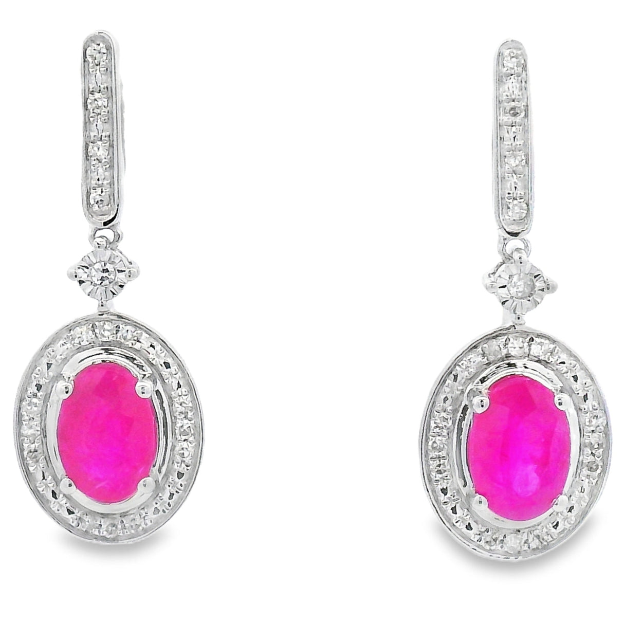 1.40ct Ruby Diamond Dangle Earrings 10KT White Gold