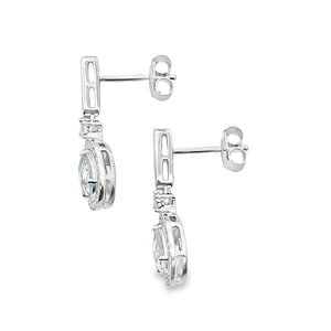 Aquamarine Diamond Dangle Earrings 10KT White Gold