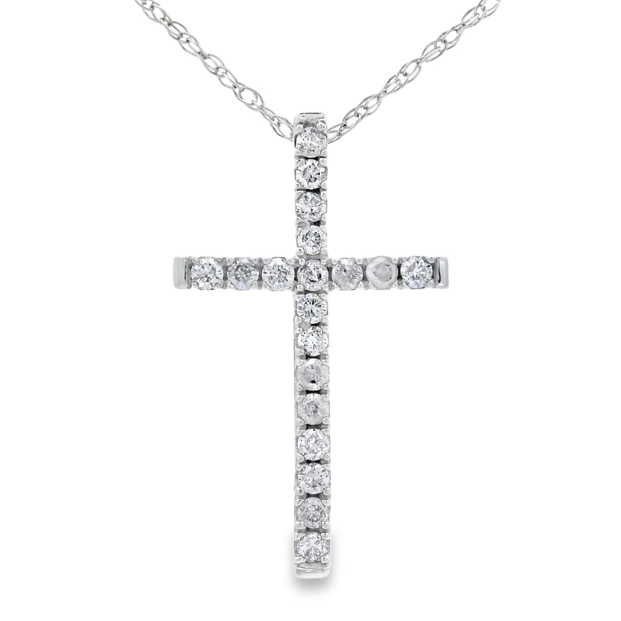 .13ct Diamond Cross Religious Pendant 14KT White Gold