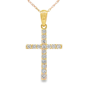 .30ct Diamond Cross Religious Pendant 14KT Yellow Gold