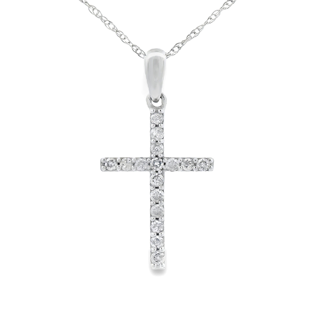 .13ct Diamond Cross Religious Pendant 14KT White Gold