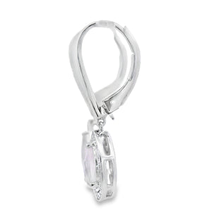 Rose Quartz Diamond Dangle Earrings 10KT White Gold