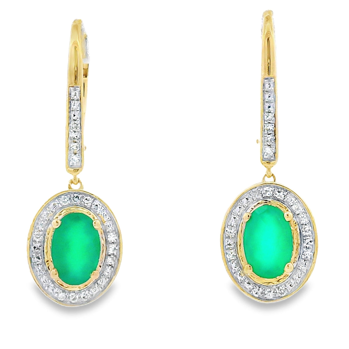 Chalcedony Diamond Dangle Earrings 10KT Yellow Gold