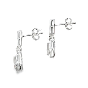 Rose Quartz Diamond Dangle Earrings 10KT White Gold