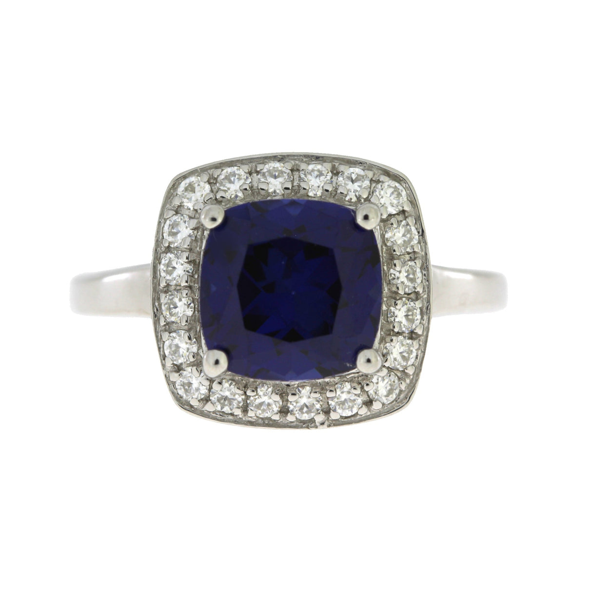 Created Sapphire Moissanite Ring Sterling Silver