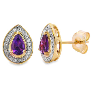 .47ct Amethyst Diamond Stud Earrings 10KT Yellow Gold
