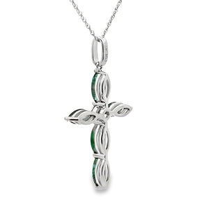 Emerald Diamond Cross Religious Pendant 10KT White Gold