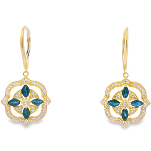 Sapphire Diamond Dangle Earrings 14KT Yellow Gold