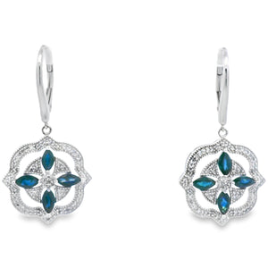 2.04ct Sapphire Diamond Dangle Earrings 14KT White Gold
