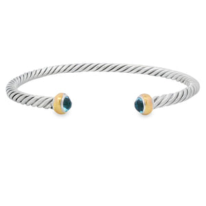 Blue Topaz Bangle Bracelet Sterling Silver 18KT Gold