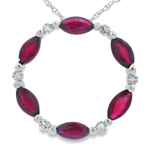 Ruby Diamond Circle of Love Pendant 10KT White Gold