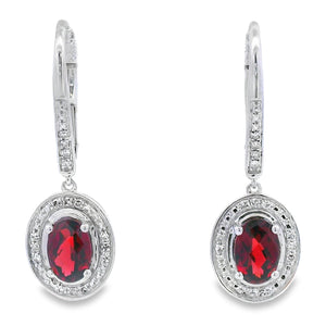 1.41ct Garnet Diamond Dangle Earrings 10KT White Gold