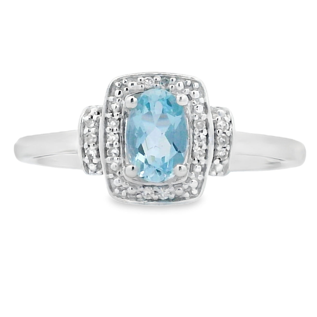 Genuine .45ct Aquamarine Diamond Ring 10KT White Gold