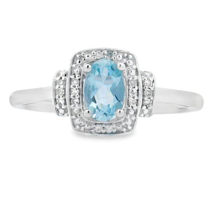 Genuine .45ct Aquamarine Diamond Ring 10KT White Gold