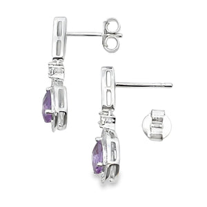 .88ct Amethyst Diamond Dangle Earrings 10KT White Gold