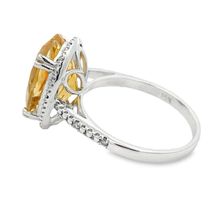 5.17ct Citrine Diamond Ring 14KT White Gold