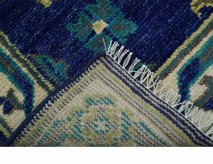 In Stock Khotan Design Blue And Beige Hand Knotted 4x6 Wool Rug