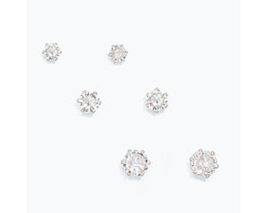 Cubic Zirconia Stud Earring Set – Silver-Tone Prong Settings