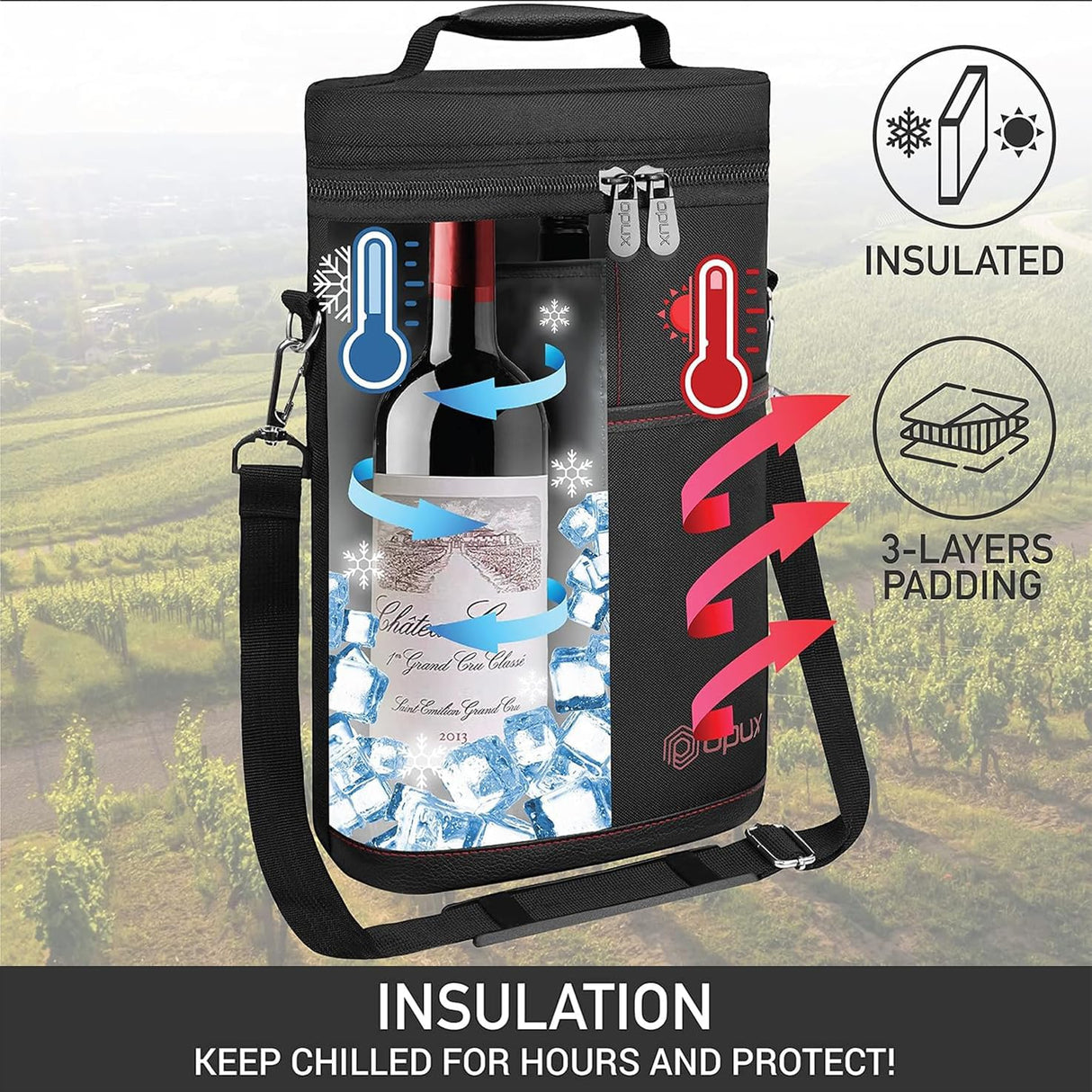 Insulated 2 Bottle Wine Cooler Bag Leakproof Canvas Carrier with Strap
