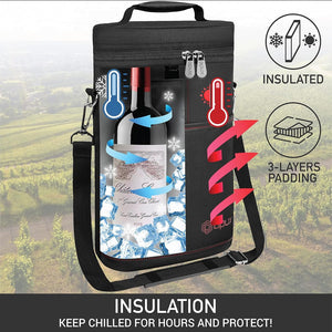 Insulated 2 Bottle Wine Cooler Bag Leakproof Canvas Carrier with Strap