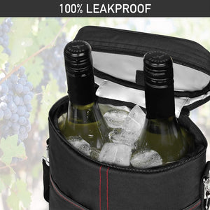 Insulated 2 Bottle Wine Cooler Bag Leakproof Canvas Carrier with Strap