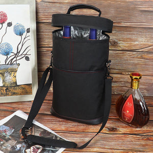 Insulated 2 Bottle Wine Cooler Bag Leakproof Canvas Carrier with Strap