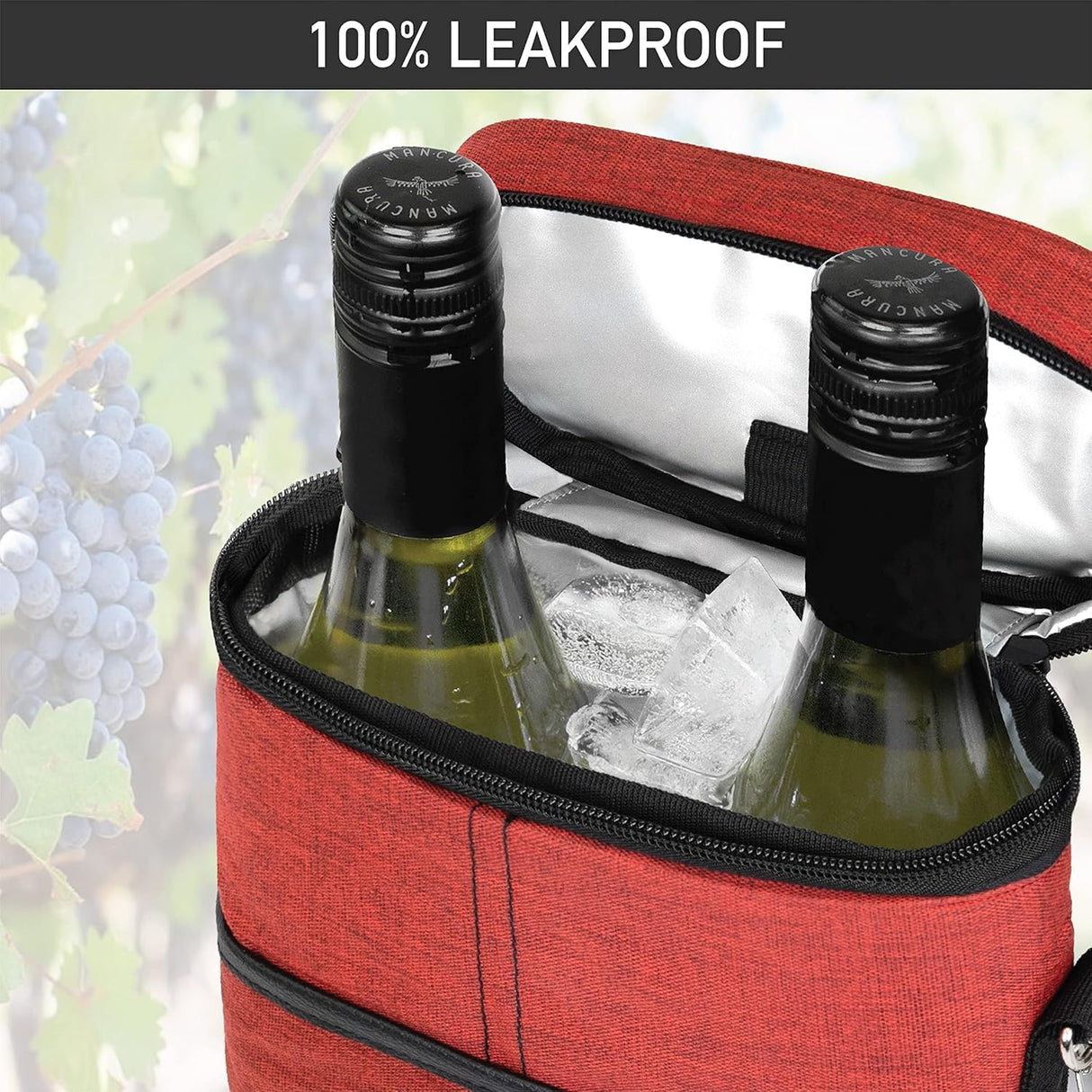 Insulated 2 Bottle Wine Cooler Bag Leakproof Canvas Carrier with Strap