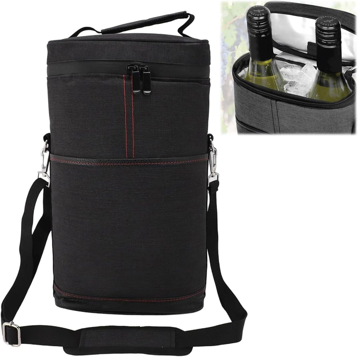 Insulated 2 Bottle Wine Cooler Bag Leakproof Canvas Carrier with Strap