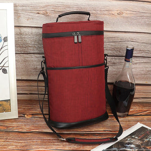 Insulated 2 Bottle Wine Cooler Bag Leakproof Canvas Carrier with Strap