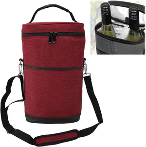 Insulated 2 Bottle Wine Cooler Bag Leakproof Canvas Carrier with Strap