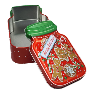 Jar Shaped Christmas Cookie Gift Tin -  Happy Holidays Gingerbread