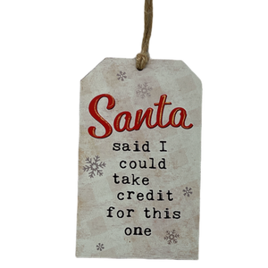 Wooden Plaid Gift Tag Ornament - Santa Said