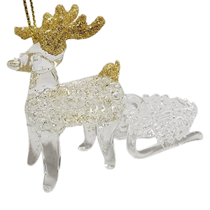 Spunglass Ornament - Gold Reindeer With Sleigh