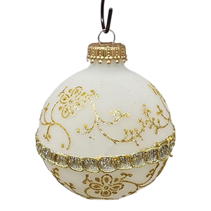 Clear and Frosted Gold Glitterlace and Braid Ball Ornaments - 4 Piece Set