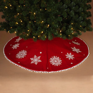 48" Red Felt Pom Pom Tree Skirt