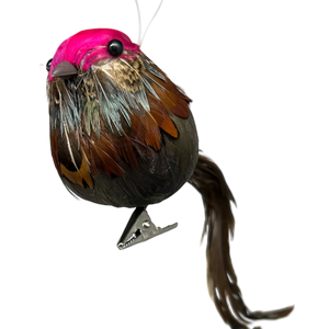 Holiday Bird Ornament - Pink With Brown