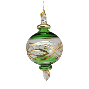 Etched Sphere Glass With Gold Accents - Green
