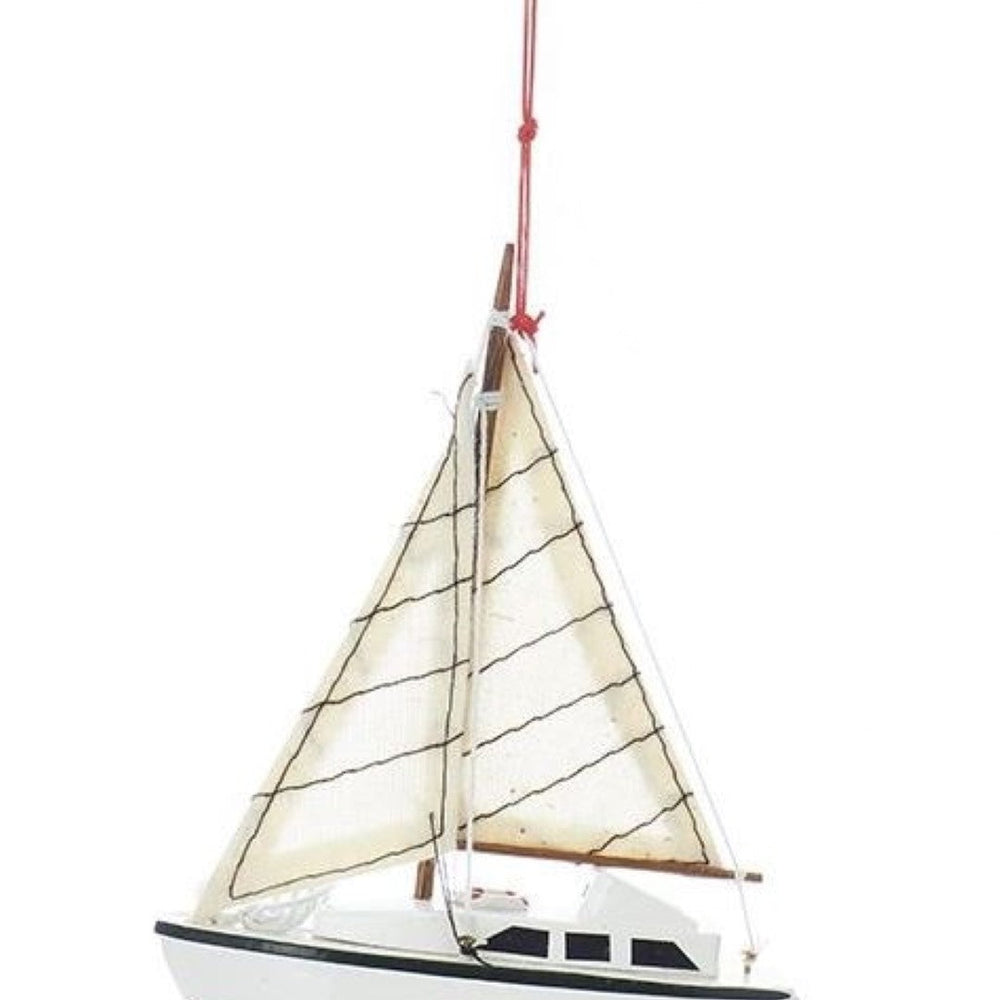Yacht With Sails Wooden Ornament - Red