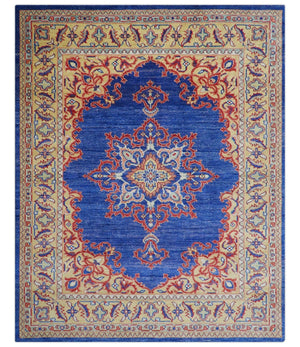 Isfahan Custom Made Traditional Blue And Beige Hand Knotted Wool Rug