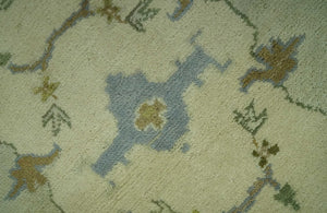 Ivory and Blue 6x9 Hand Knotted Traditional Oriental Oushak wool area rug