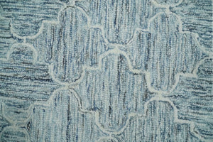 Ivory and Blue Modern Geometric Hand Tufted Multi Size Natural Wool Area Rug