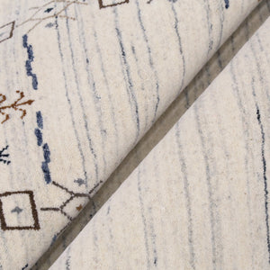 Ivory And Blue Tribal Border Design Hand Loomed Wool Area Rug