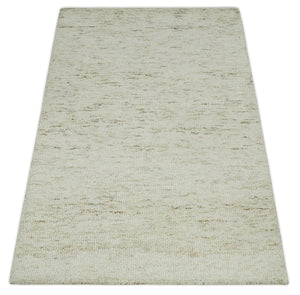 Ivory and Brown Abstract Hand Tufted Multi Size Natural Wool Area Rug