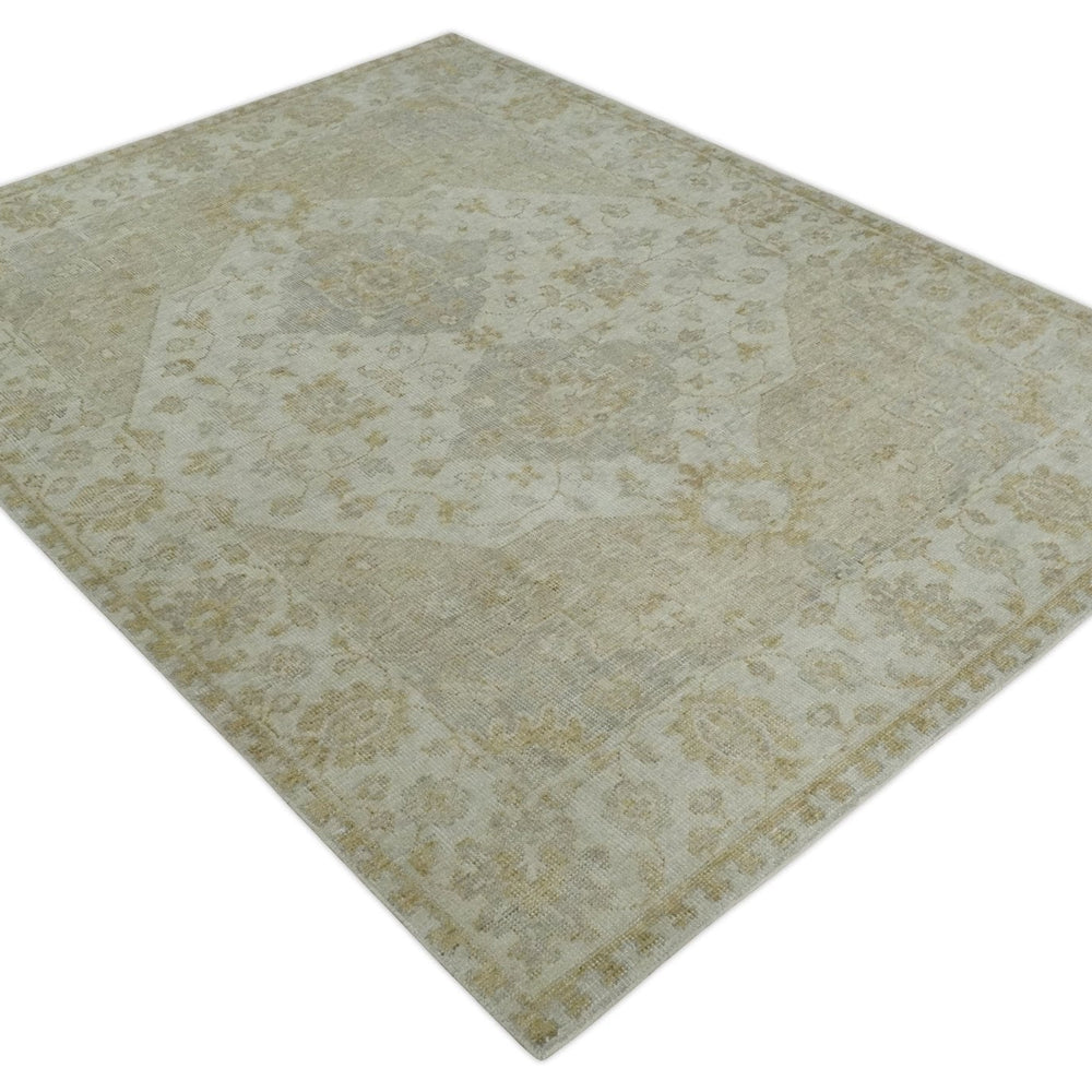 Ivory and Brown distressed finished Traditional Floral Low Pile Multi Size wool Area Rug