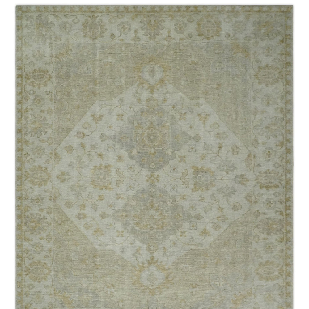 Ivory and Brown distressed finished Traditional Floral Low Pile Multi Size wool Area Rug